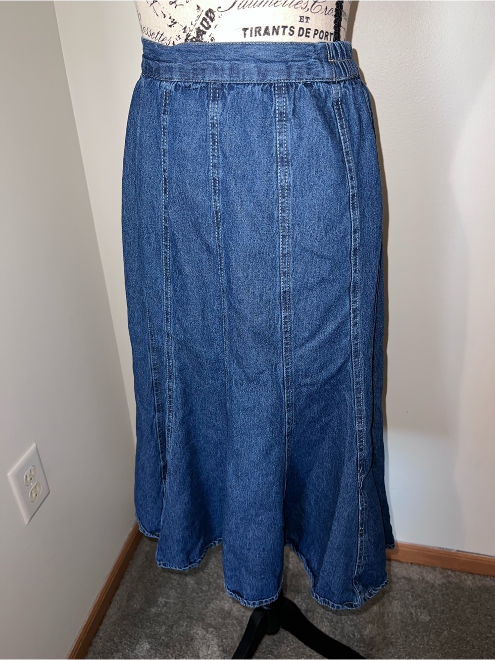 Studio West Denim Paneled Midi Skirt Medium Comfort Stretch Casual Boho - Picture 2 of 6